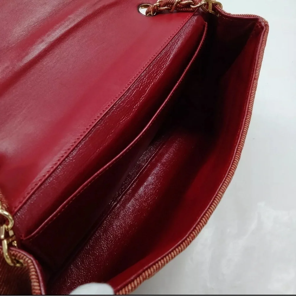 Chanel Shoulder Bag Chocolate bar Reds Canvas
